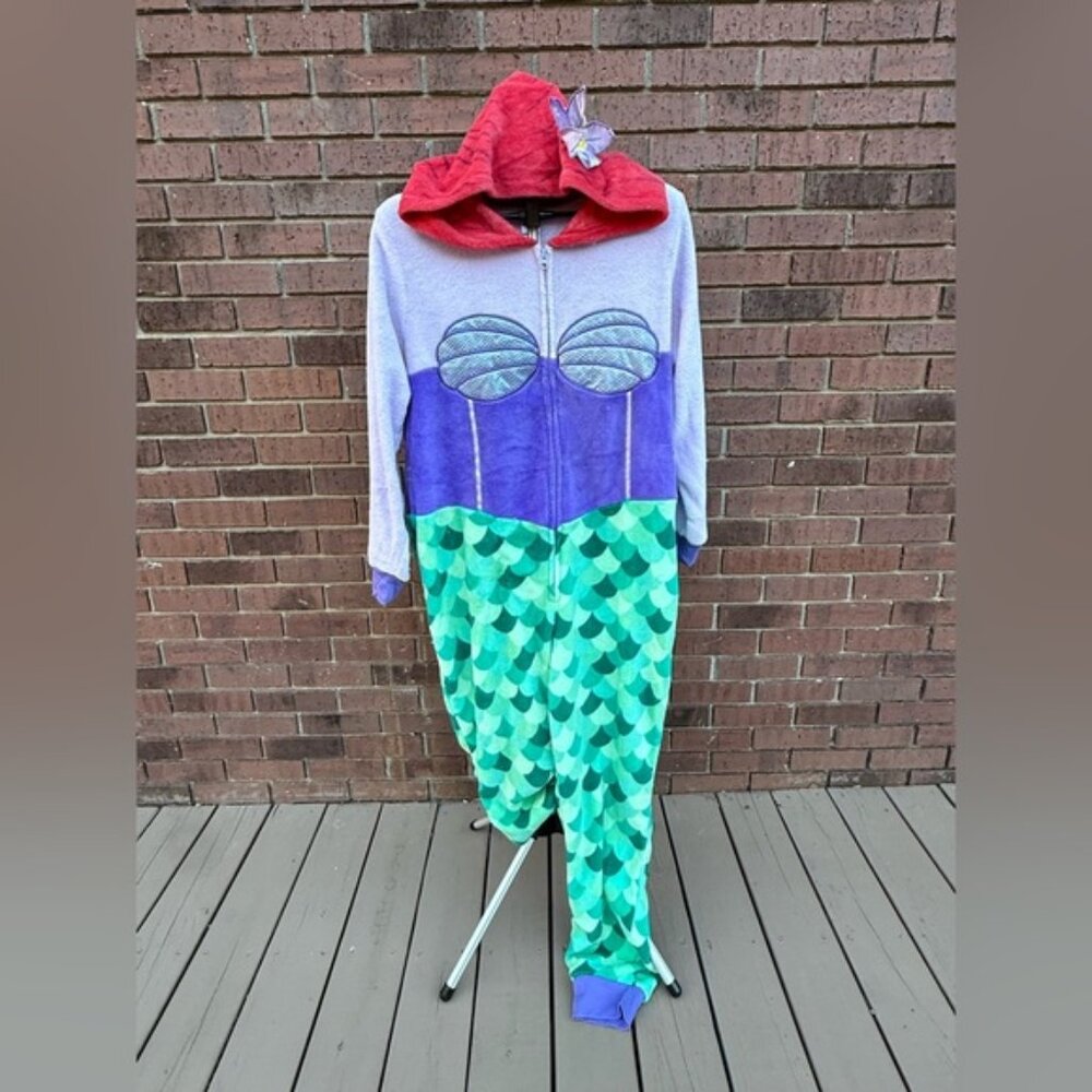 Disney Ariel Little Mermaid Adult Size 2XL XXL Hooded Pajamas Costume Union Suit